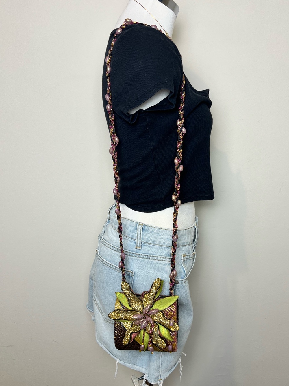 Vintage Mary Frances Beaded Floral Evening Bag 3D Flower Crossbody Clutch Purse